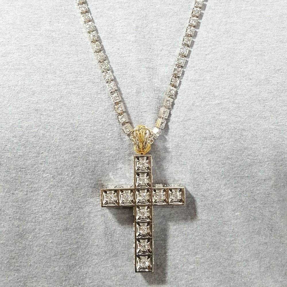 Francesco Armani 18K & 14K Multi Tone Gold Custom Designer Diamond Cross & Chain